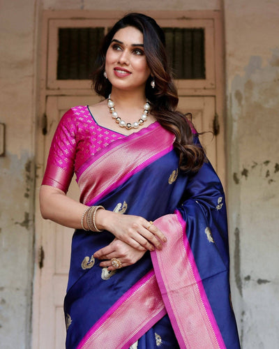 Pure Banarasi Silk Saree Weaved With Zari Comes With Heavy Banarasi Brocade Blouse