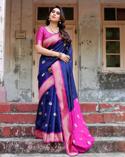 Pure Banarasi Silk Saree Weaved With Zari Comes With Heavy Banarasi Brocade Blouse