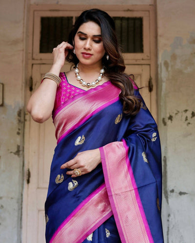 Pure Banarasi Silk Saree Weaved With Zari Comes With Heavy Banarasi Brocade Blouse