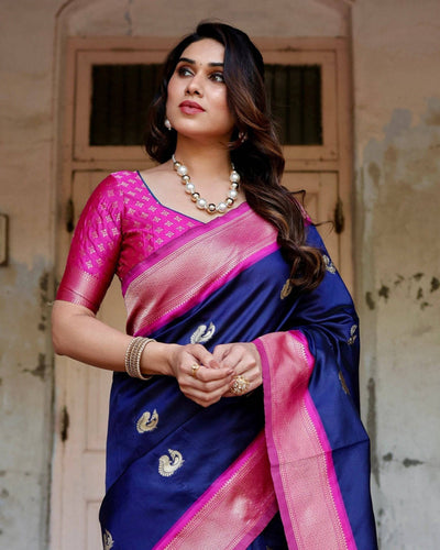 Pure Banarasi Silk Saree Weaved With Zari Comes With Heavy Banarasi Brocade Blouse