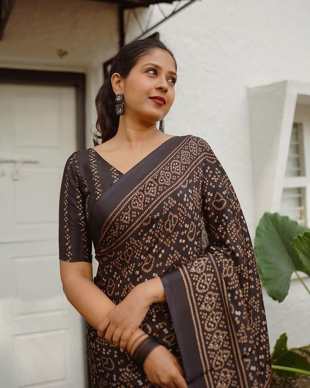 Black Pure Cotton Linen Saree Weaved With Zari Comes With Tassels - Almaari Fashion