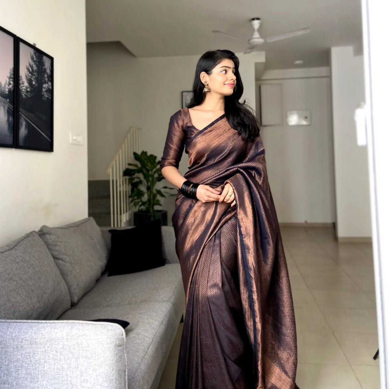 Black Pure Pure Banarasi Silk With Attractive Blouse Piece - Almaari Fashion