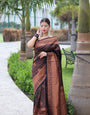 Black With Copper Zari Combination Pure Kanjivaram Silk Saree Stylish Blouse Piece
