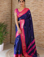 Blue & Pink Pure Kanjivaram Silk With Twirling Blouse Piece