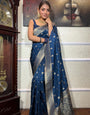 Blue Pure Banarasi Silk Saree Stylish Blouse Piece