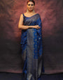 Blue Pure Kanjivaram Silk Weaved With Copper Zari Comes With Heavy Kanjivaram Brocade Blouse