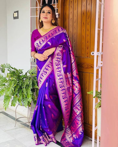 Blue Pure Pure Banarasi Silk With Lovely Blouse Piece - Almaari Fashion