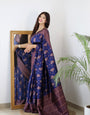 Blue Pure Kanjivaram Silk With Twirling Blouse Piece