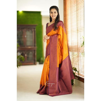 Bright Yellow Pure Pure Banarasi Silk With Attractive Blouse Piece - Almaari Fashion