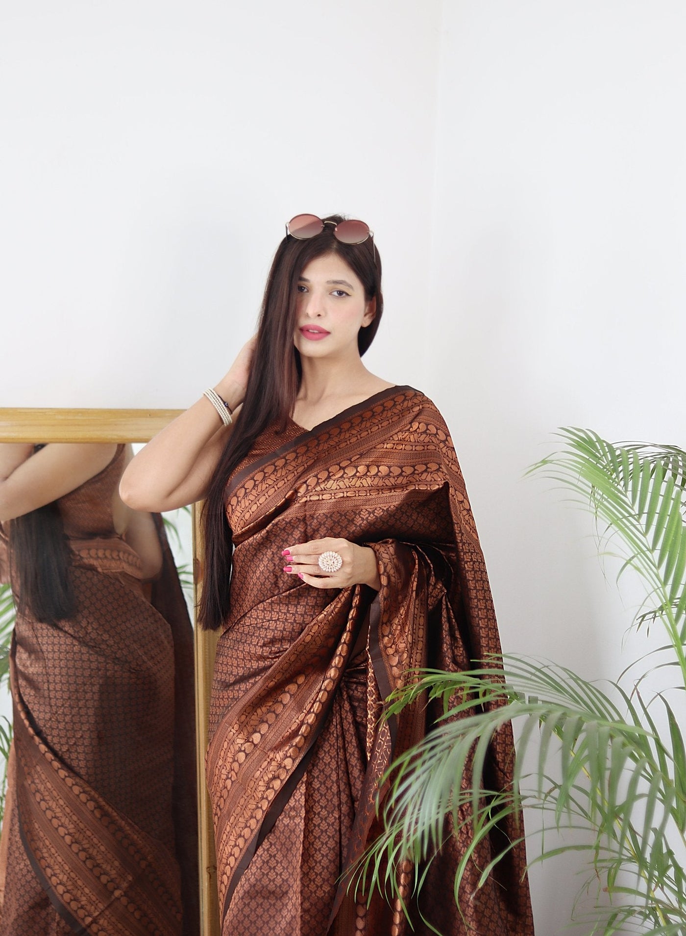 Brown Pure Kanjivaram Silk With Confounding Blouse Piece - Almaari Fashion