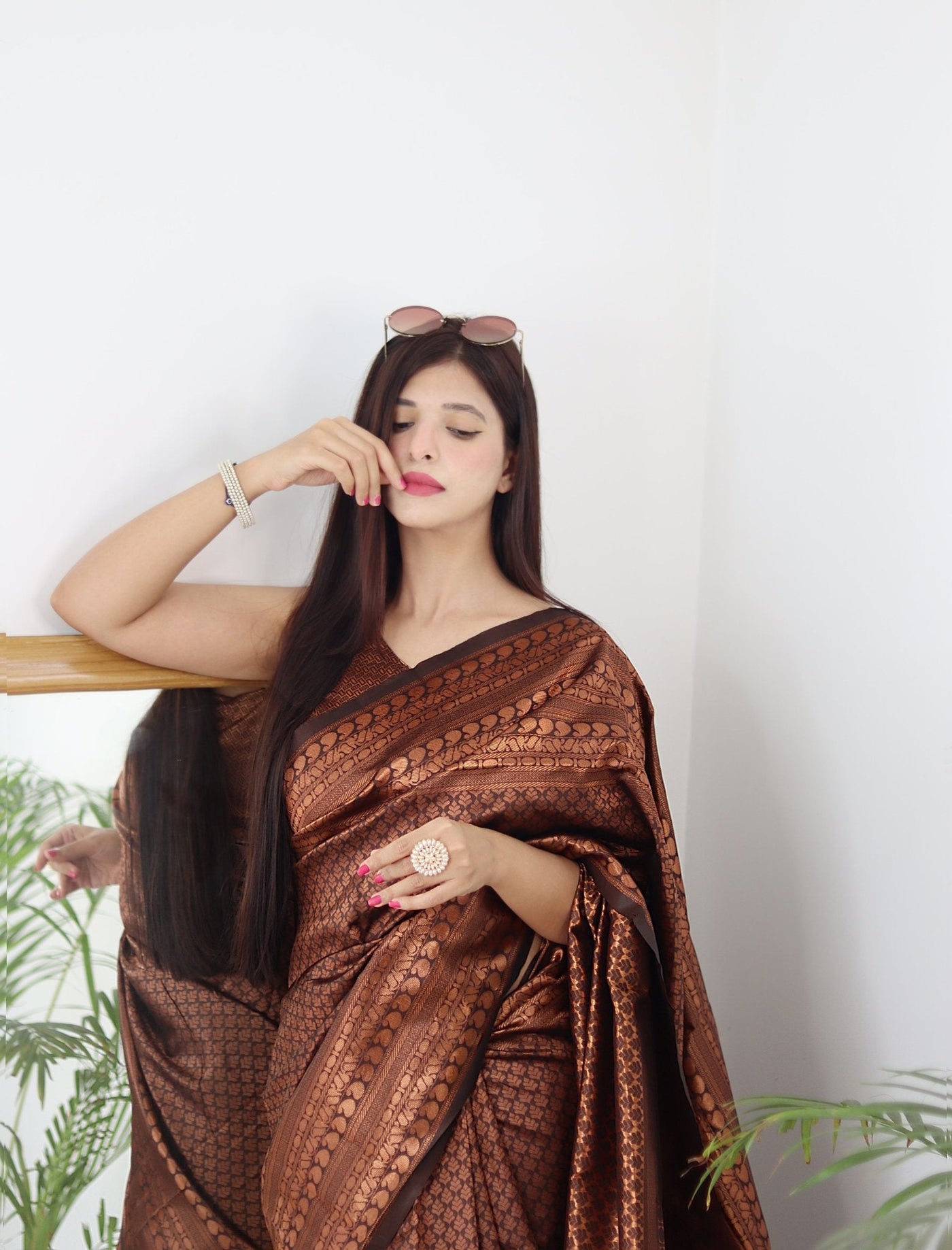 Brown Pure Kanjivaram Silk With Confounding Blouse Piece - Almaari Fashion