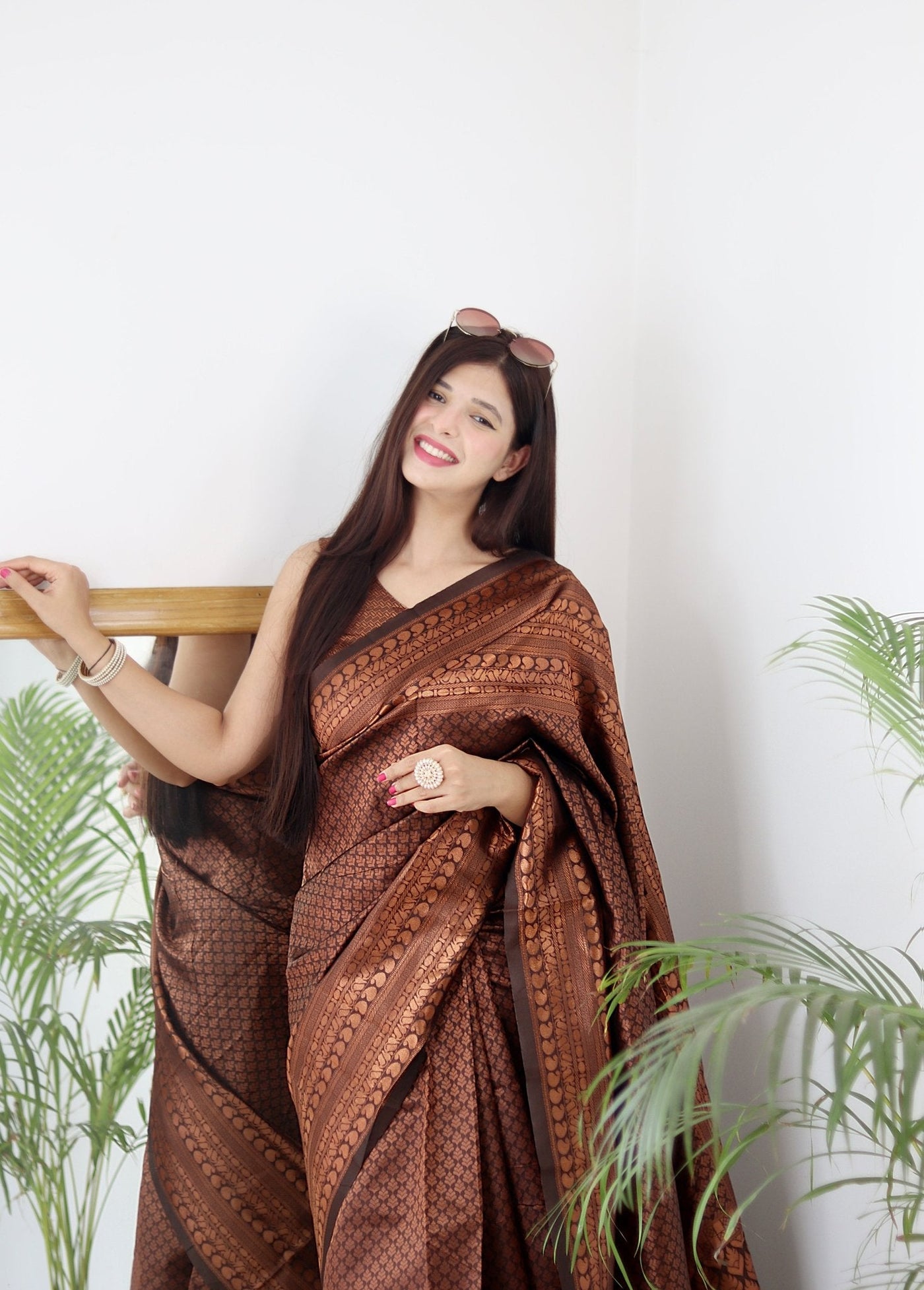 Brown Pure Kanjivaram Silk With Confounding Blouse Piece - Almaari Fashion