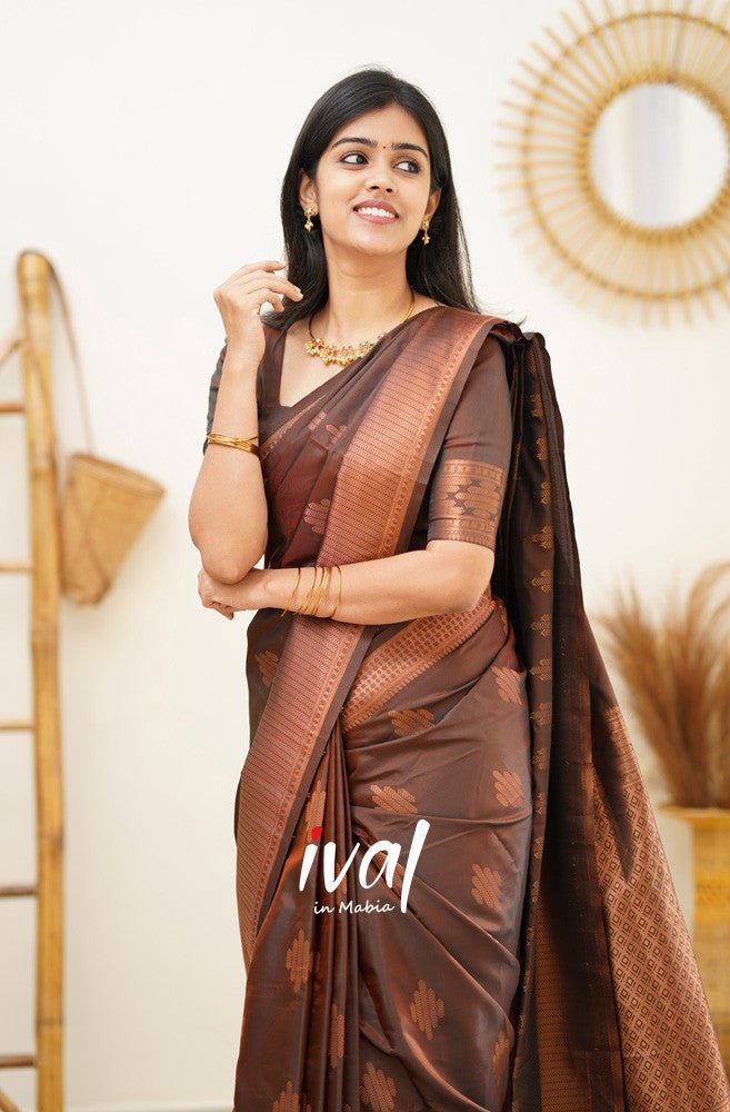 Coffee Pure Kanjivaram Silk With Confounding Blouse Piece - Almaari Fashion