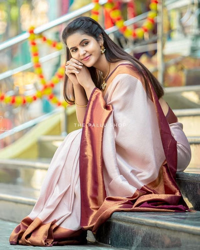 Cream Pure Pure Banarasi Silk With Confounding Blouse Piece - Almaari Fashion