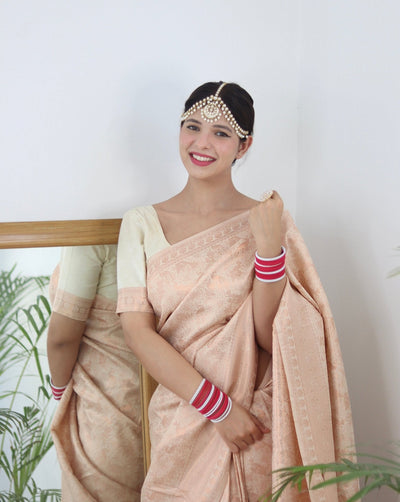 Cream Shades beautiful Flower Pure Satin Silk Saree With Designer Blouse - Almaari Fashion