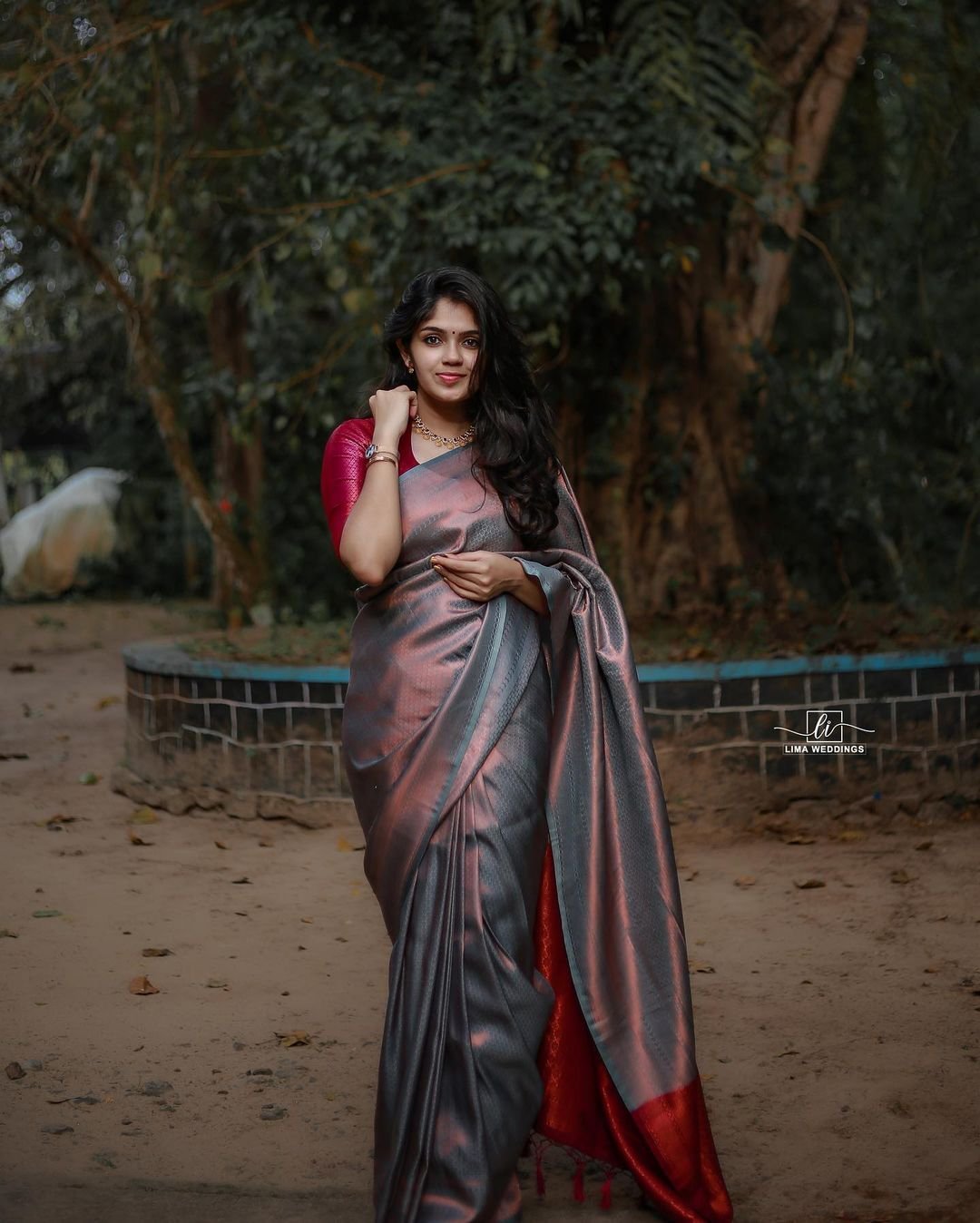 Dark Firozi Saree With Maroon Combination Comes With Attached Blouse - Almaari Fashion