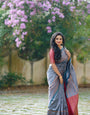 Dark Firozi Saree With Maroon Combination Comes With Attached Blouse
