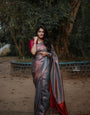 Dark Firozi Saree With Maroon Combination Comes With Attached Blouse