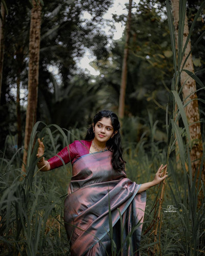 Dark Firozi Saree With Maroon Combination Comes With Attached Blouse - Almaari Fashion