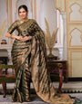 Dark Green Color Pure Organza Saree Adorned with Zari Weaving, Complete with Matching Blouse Piece