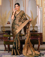 Dark Green Color Pure Organza Saree Adorned with Zari Weaving, Complete with Matching Blouse Piece
