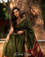 Dark Green With Maroon Combination Pure Kanjivaram Silk Saree With Attractive Blouse Piece