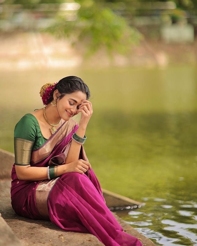 Dark Pink Pure Kanjivaram Silk Saree Stylish Blouse Piece - Almaari Fashion