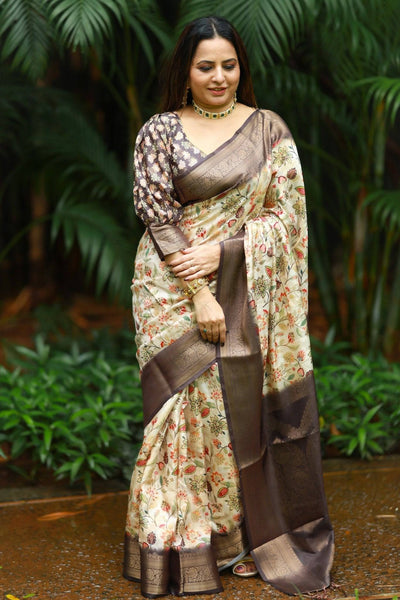 Pure Banarasi Silk Saree Weaved With Golden Zari Comes With Tassels