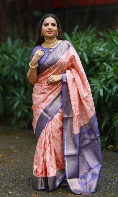 Pure Banarasi Silk Saree Weaved With Golden Zari Comes With Tassels