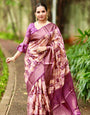 Regal Purple Banarasi Silk Saree with Beige Checkered Design, Zari Border & Pallu