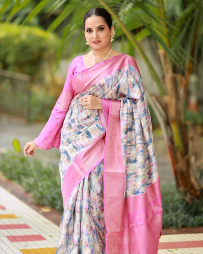 Pure Banarasi Silk Saree Weaved With Golden Zari Comes With Tassels