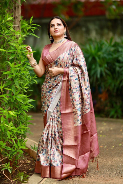 Pure Banarasi Silk Saree Weaved With Golden Zari Comes With Tassels