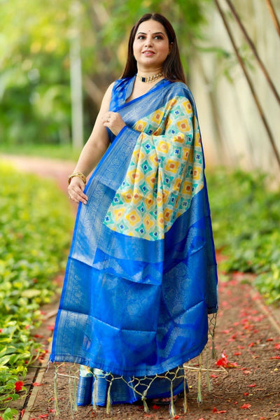 Pure Banarasi Silk Saree Weaved With Golden Zari Comes With Tassels