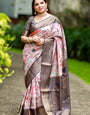 Luxurious Multicolor Geometric Silk Saree with Rose Gold Zari Border