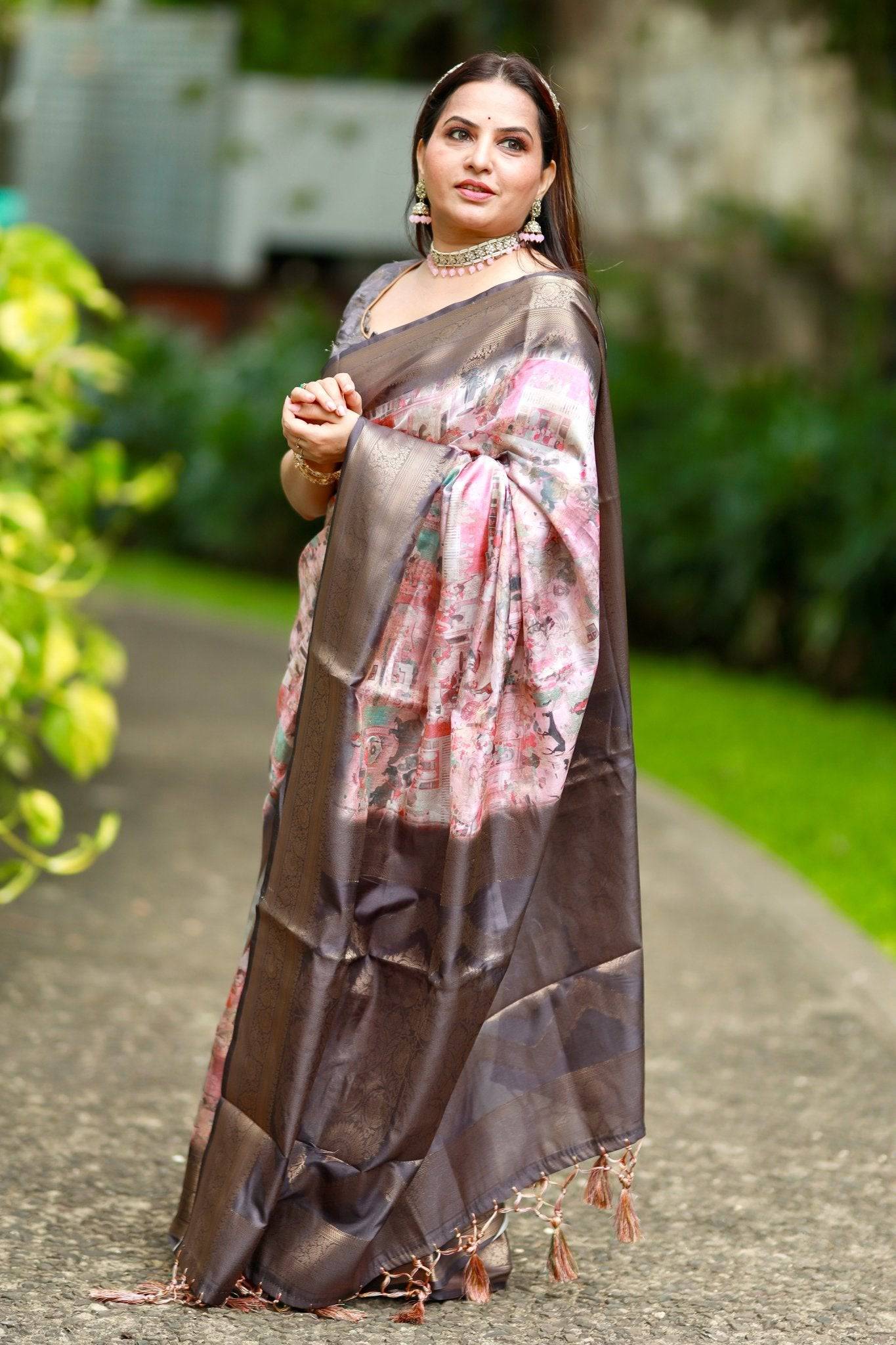 Pure Banarasi Silk Saree Weaved With Golden Zari Comes With Tassels