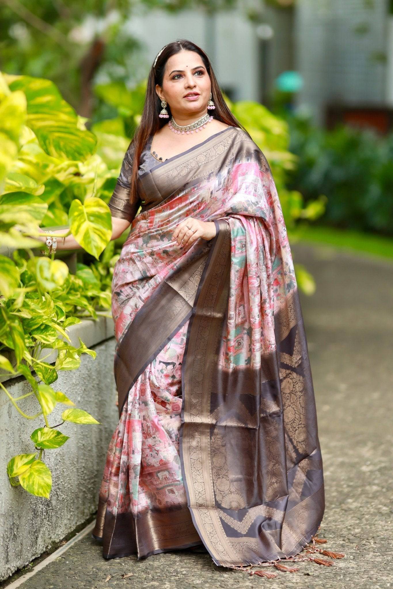 Pure Banarasi Silk Saree Weaved With Golden Zari Comes With Tassels