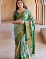 Graceful Emerald Green Banarasi Silk Saree with Floral Zari Accents