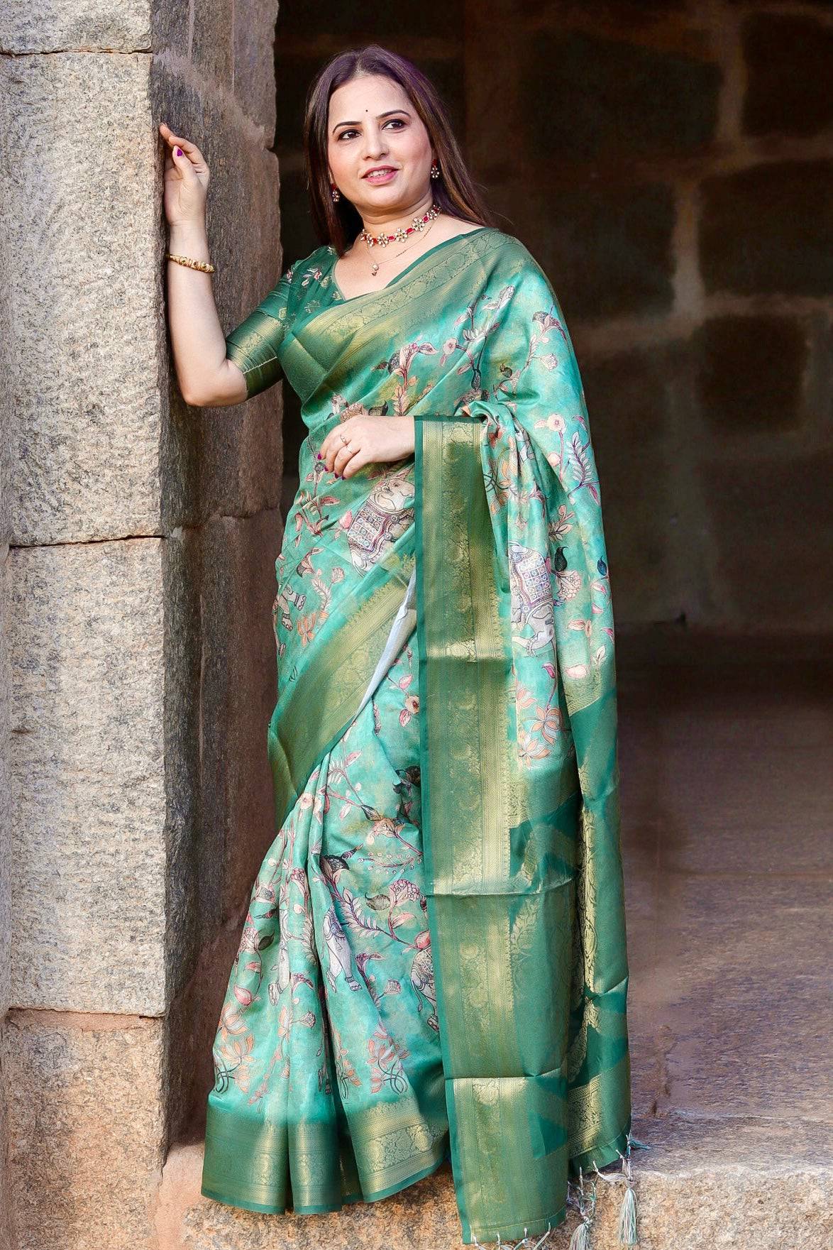 Pure Banarasi Silk Saree Weaved With Golden Zari Comes With Tassels