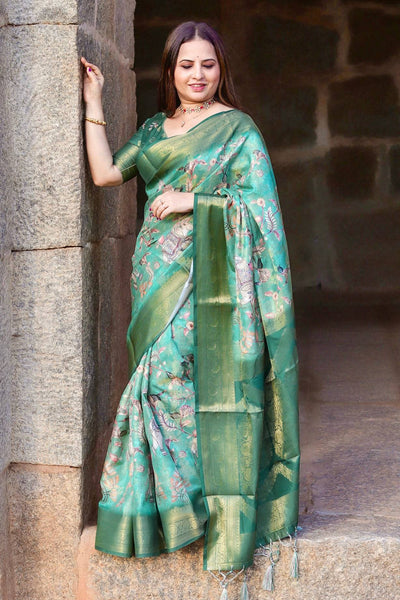 Pure Banarasi Silk Saree Weaved With Golden Zari Comes With Tassels