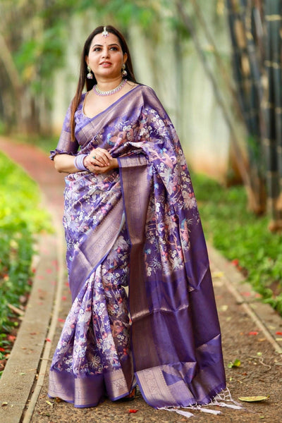 Pure Banarasi Silk Saree Weaved With Golden Zari Comes With Tassels