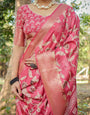 Vibrant Pink Tussar Silk Saree with Intricate Zari Border and Modern Floral Pallu