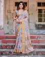 Exquisite Gray Floral Digital Print Saree with Golden Border and Ornamental Pallu