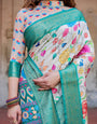 Elegant Multicolor Floral Digital Print Saree with Ornate Green Border and Artistic Pallu