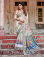 Pure Silk Digitally Printed Saree Weaved With Golden Zari Comes With Tassels