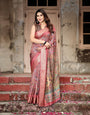 Rich Maroon Digital Print Saree with Antique Floral Design and Elegant Tassels