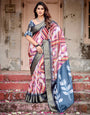 Geometric Multicolor Banarasi Silk Saree with Charcoal Gray Zari Border and Abstract Pallu