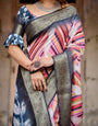 Geometric Multicolor Banarasi Silk Saree with Charcoal Gray Zari Border and Abstract Pallu