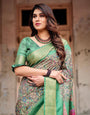 Emerald Green & Magenta Tussar Silk Saree with Zari Weave and Tassel Finish