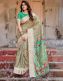 Emerald Green and Gold Banarasi Silk Saree with Floral and Ornamental Motifs