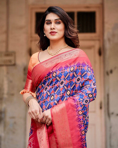 Pure Silk Digitally Printed Saree Weaved With Golden Zari Comes With Tassels